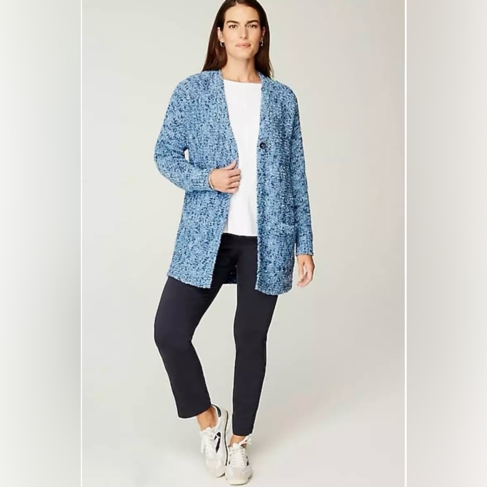 J Jill‎ Cozy Utopia Patch Pocket Cardigan Long Sleeve Chunky Knit Blue S